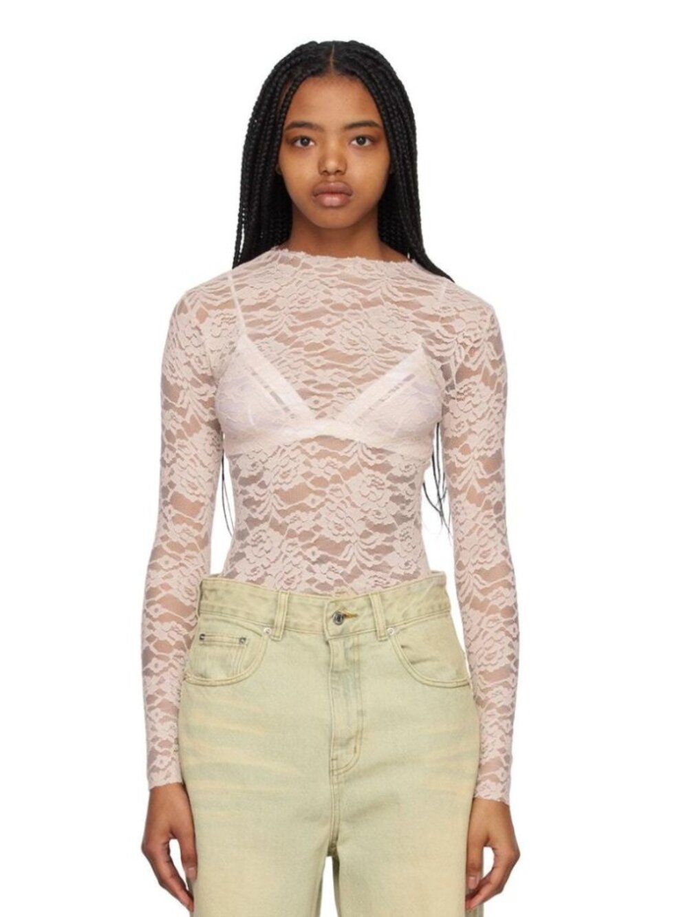 We11done Beige Lace Long-Sleeved Blouse